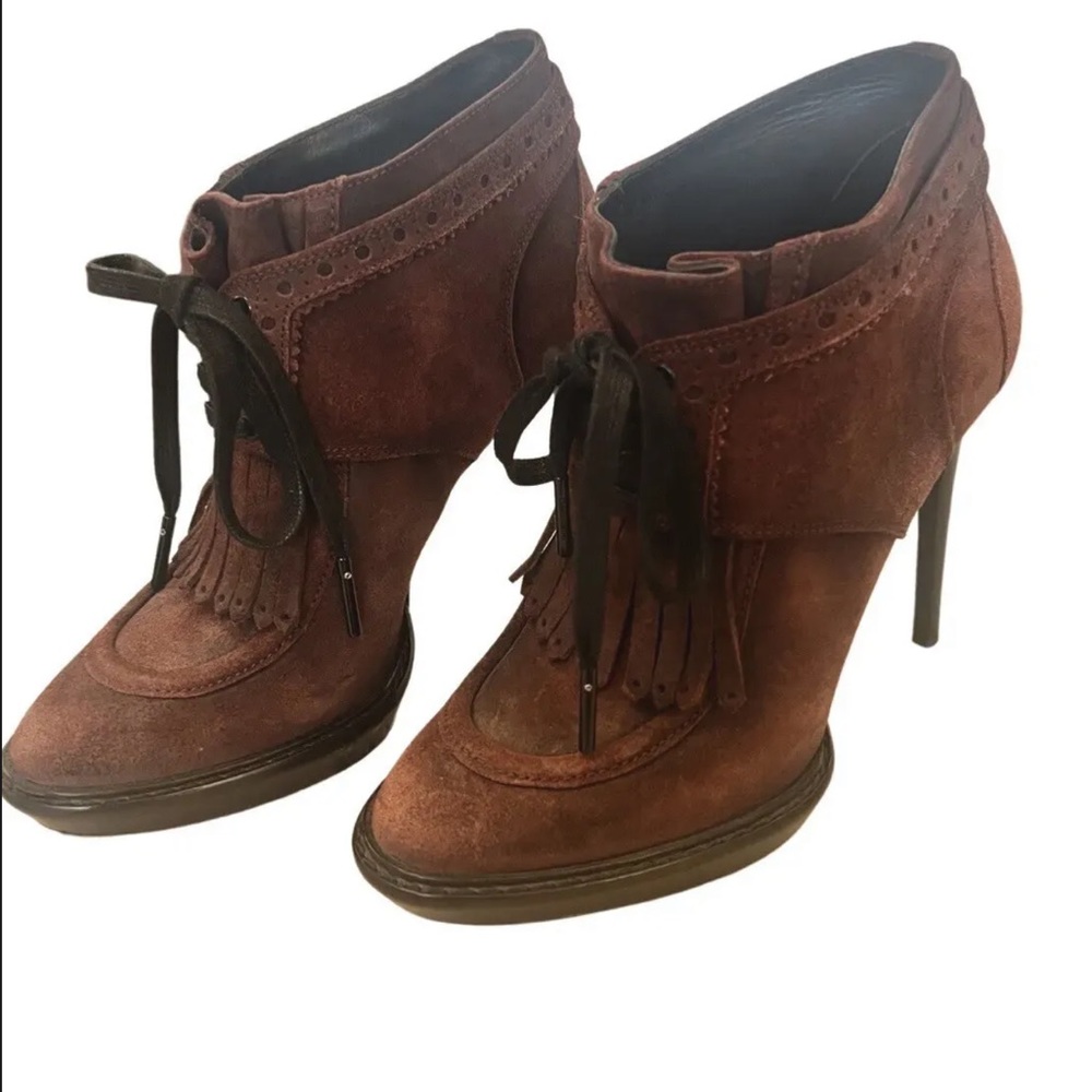 BURBERRY The Field Burgundy Platform Womens Suede Ankle Boots 38/8 Retail $950